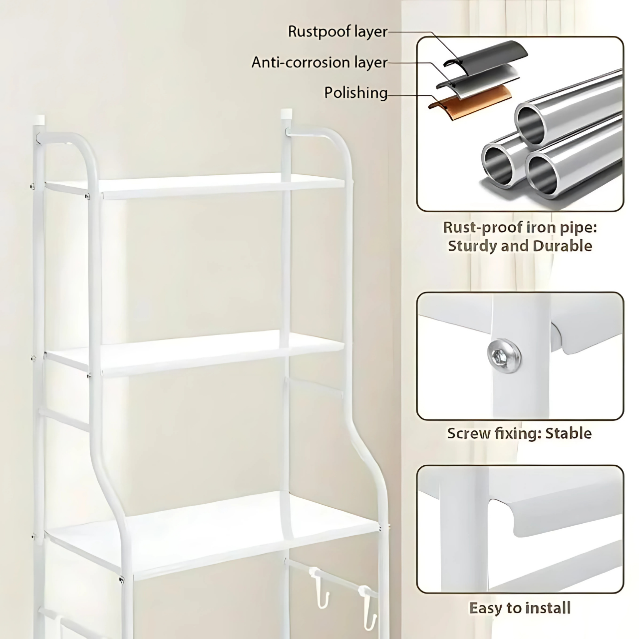 Étagère de Rangement WC et Salle de Bain – 3 Niveaux