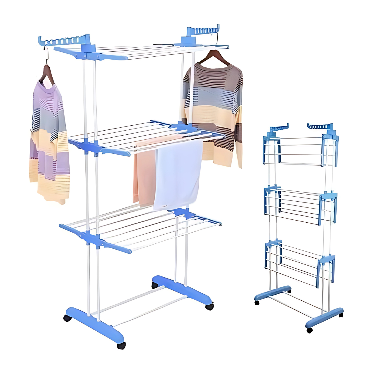 Séchoir à Linge Pliable à 3 Niveaux avec Roulettes
