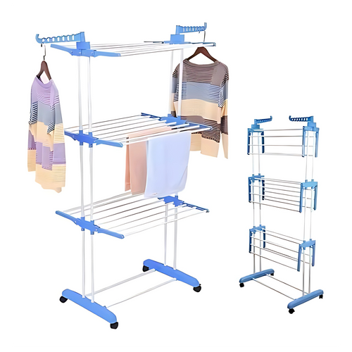Séchoir à Linge Pliable à 3 Niveaux avec Roulettes