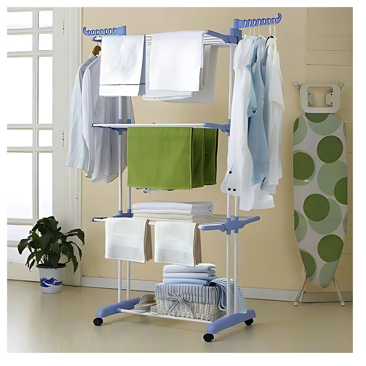 Séchoir à Linge Pliable à 3 Niveaux avec Roulettes