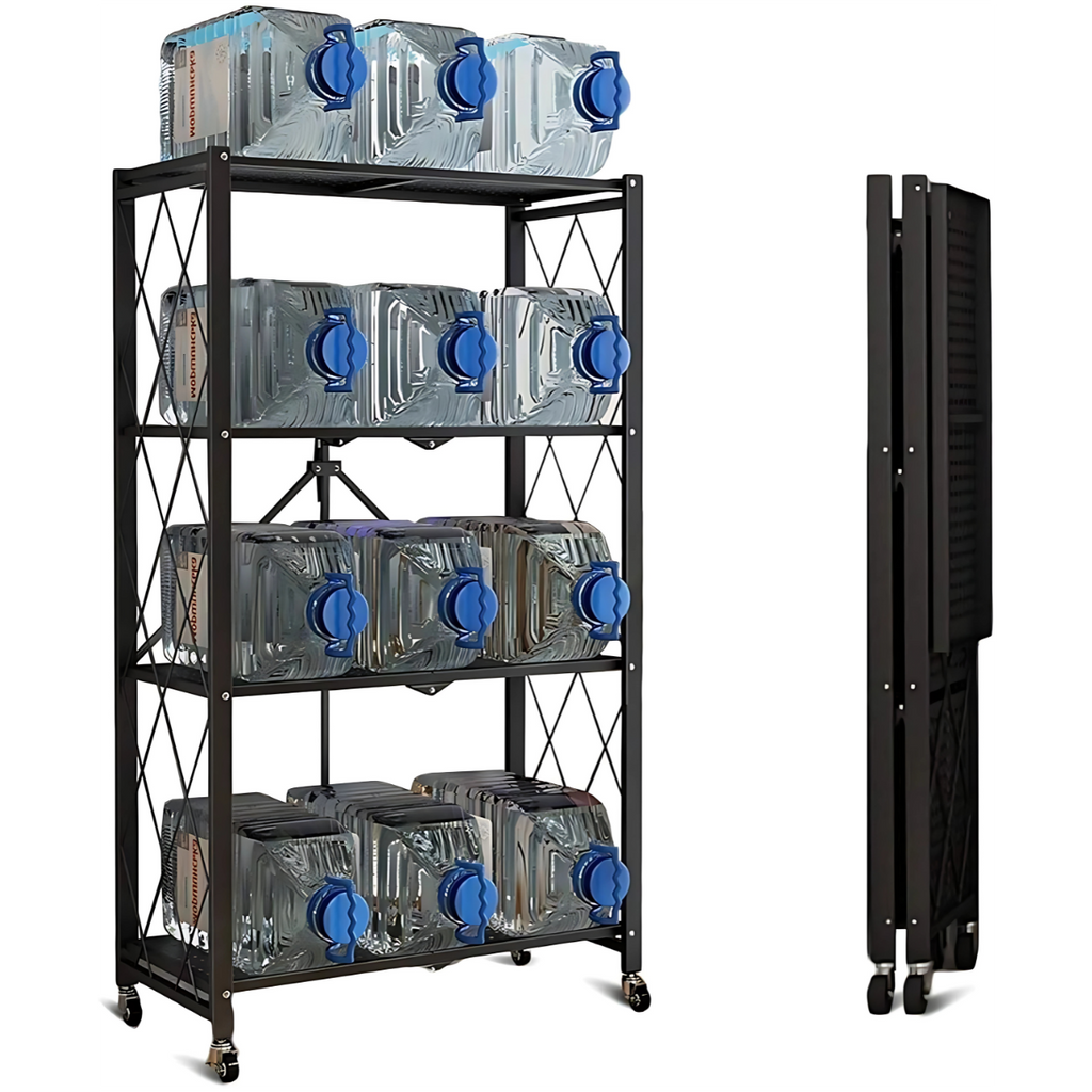 Étagère de Rangement Pliable Multifonction avec Roulettes – 4 Niveaux