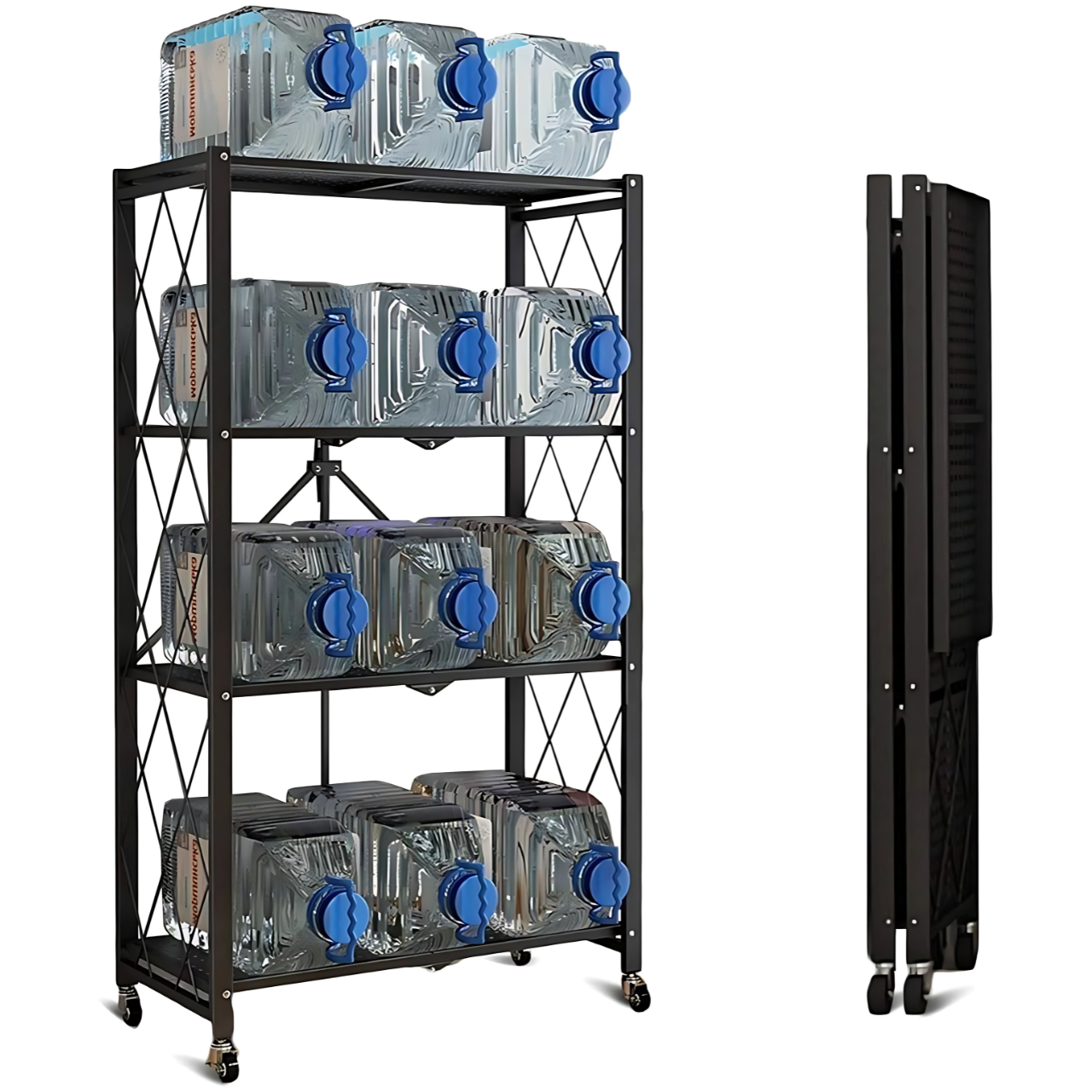 Étagère de Rangement Pliable Multifonction avec Roulettes – 4 Niveaux